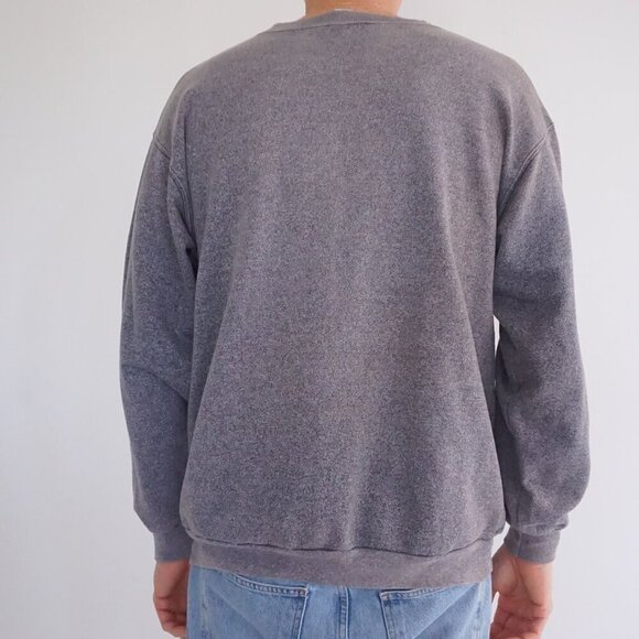 Vintage '90S Brooks International Gray Orange Spellout Cotton Crewneck Sweater L - Picture 2 of 11